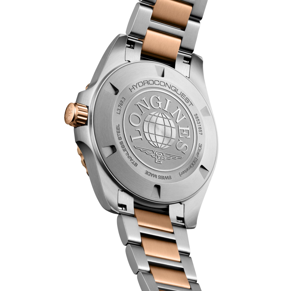 Longines HydroConquest 42mm black dial watch with rotating bezel and two-tone steel bracelet
