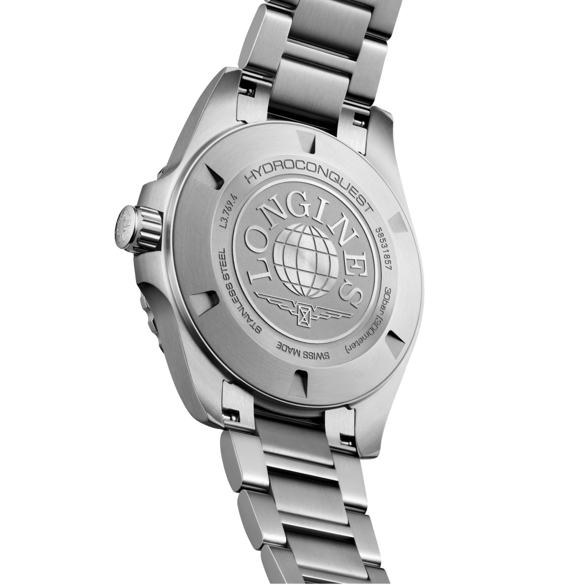 Longines HydroConquest Swiss quartz watch with green dial, sapphire crystal and stainless steel bracelet