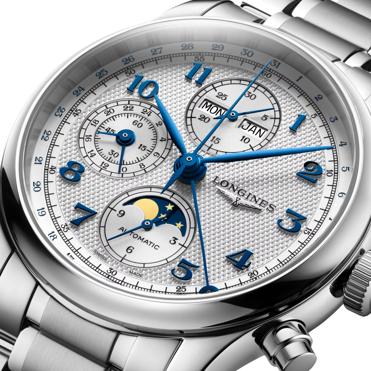 Crafted from stainless steel, its beautifully proportioned 41mm case houses an impressive combination of complications while retaining the elegant and timeless character of the Master Collection.