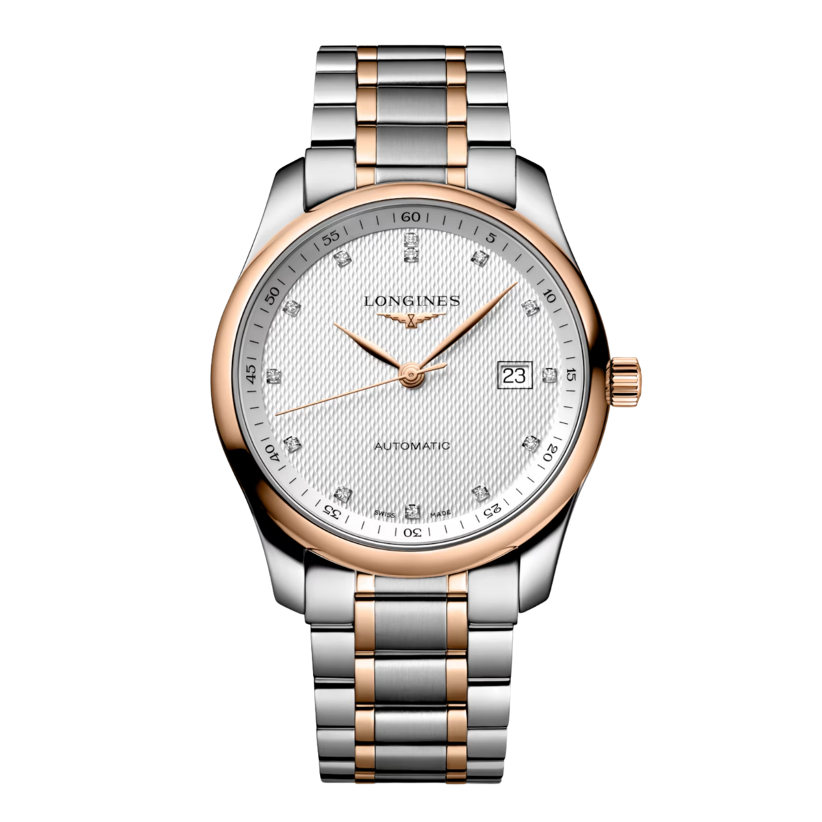 Longines Master Collection 40mm men’s automatic watch with silver barleycorn dial and two-tone bracelet