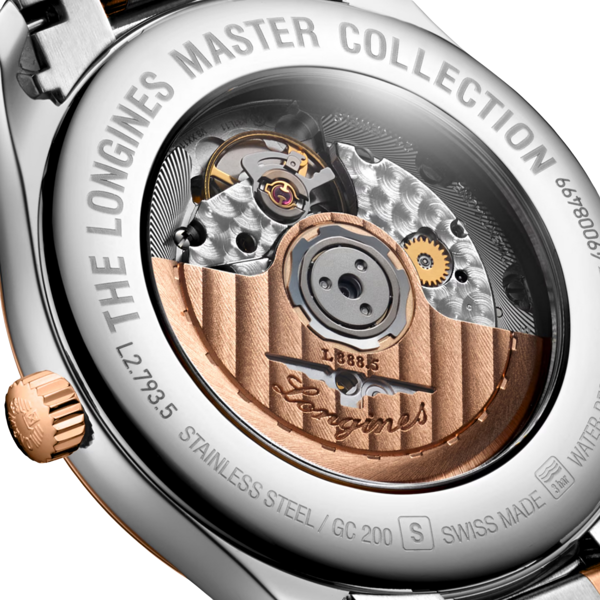 Longines Master Collection Swiss automatic watch with silver dial and steel and 18ct rose gold bracelet