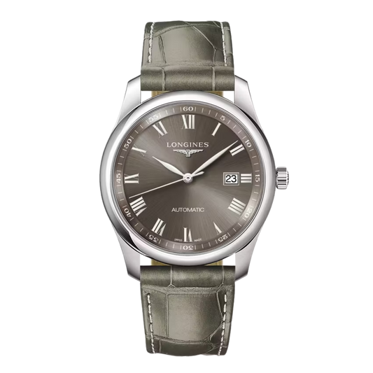 Longines Master Collection 40mm men’s automatic watch with grey dial and alligator leather strap