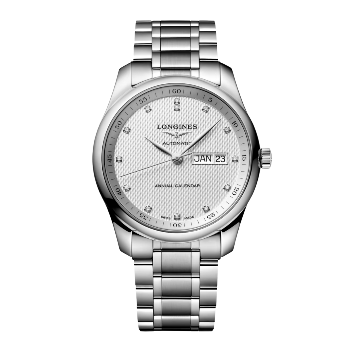 Longines Master Collection 40mm men’s automatic watch with silver barleycorn dial and steel bracelet