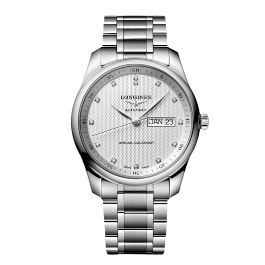 Longines Master Collection 40mm men’s automatic watch with silver barleycorn dial and steel bracelet