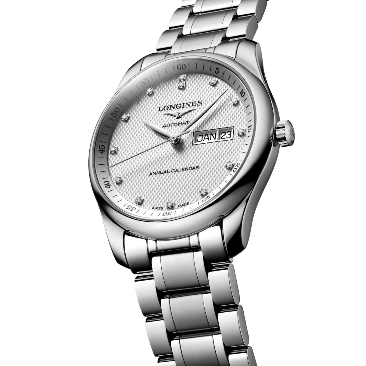 Longines Master Collection 40mm automatic watch with silver barleycorn dial and stainless steel bracelet