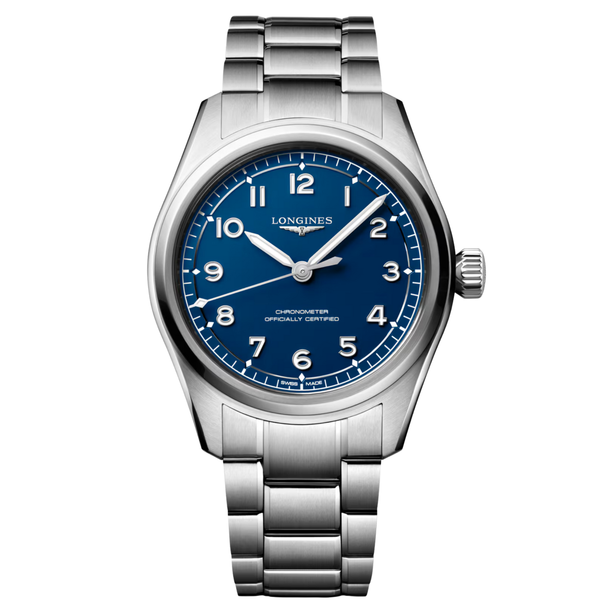 Aviation heritage meets contemporary Swiss watchmaking in the Longines Spirit Pilot. Crafted from stainless steel, its refined 39mm case reinterprets classic pilot-watch design with balanced proportions.