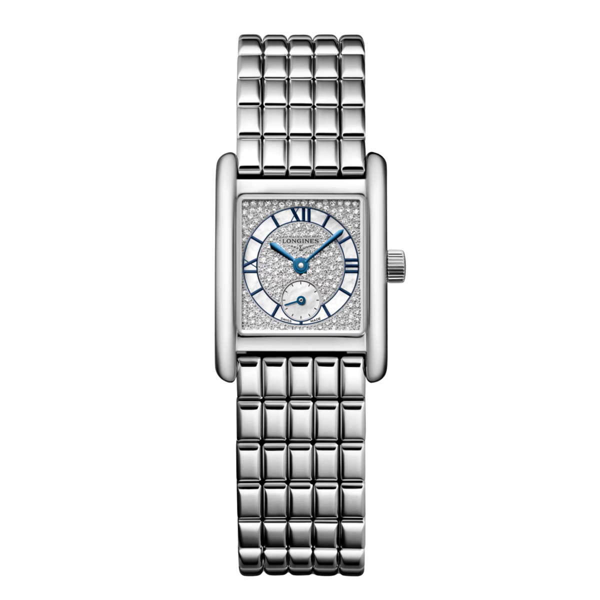 Longines Mini DolceVita 21.5x29mm white mother-of-pearl diamond dial stainless steel quartz watch