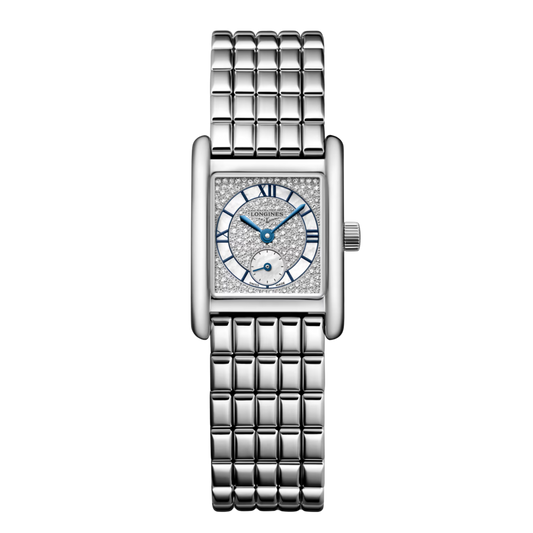 Longines Mini DolceVita 21.5x29mm white mother-of-pearl diamond dial stainless steel quartz watch