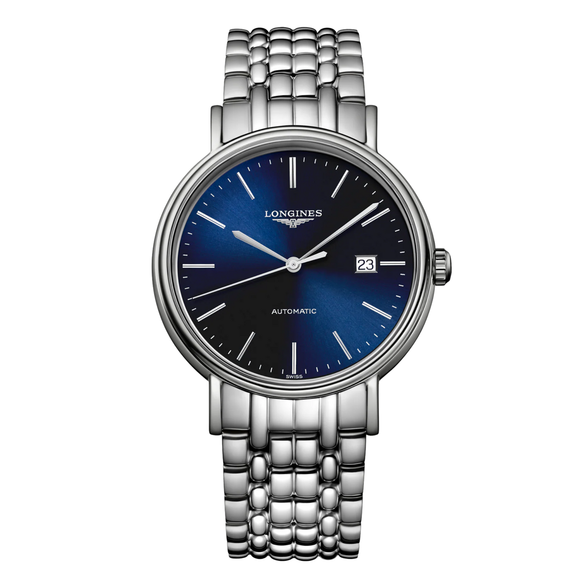 Longines Présence 40mm men’s automatic watch with blue dial and stainless steel bracelet