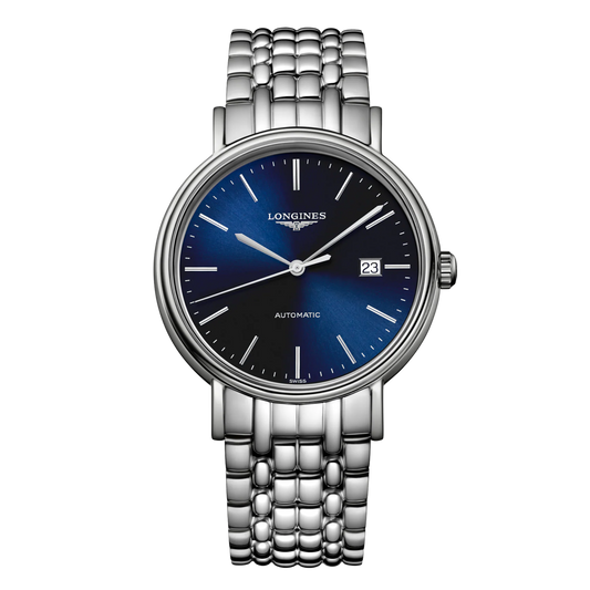 Longines Présence 40mm men’s automatic watch with blue dial and stainless steel bracelet