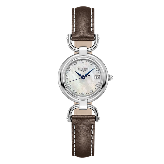 Longines Equestrian Collection 26.5mm women’s quartz watch with diamond-set mother-of-pearl dial