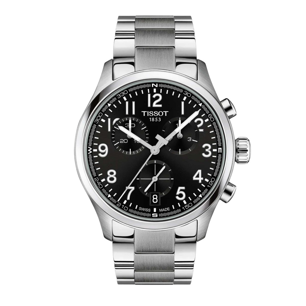 Tissot Chrono L 42mm, featuring a stainless steel case, black dial, sapphire crystal and precise Swiss quartz chronograph movement.