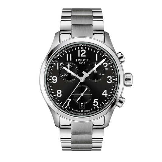 Tissot Chrono L 42mm, featuring a stainless steel case, black dial, sapphire crystal and precise Swiss quartz chronograph movement.