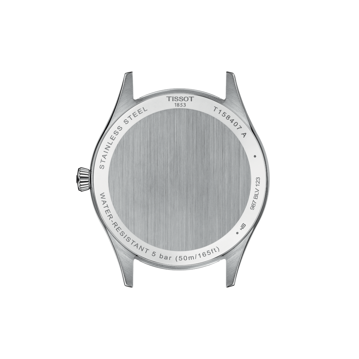 view of the caseback revealing the solid steel construction and finishing, designed for durability and dependable daily wear