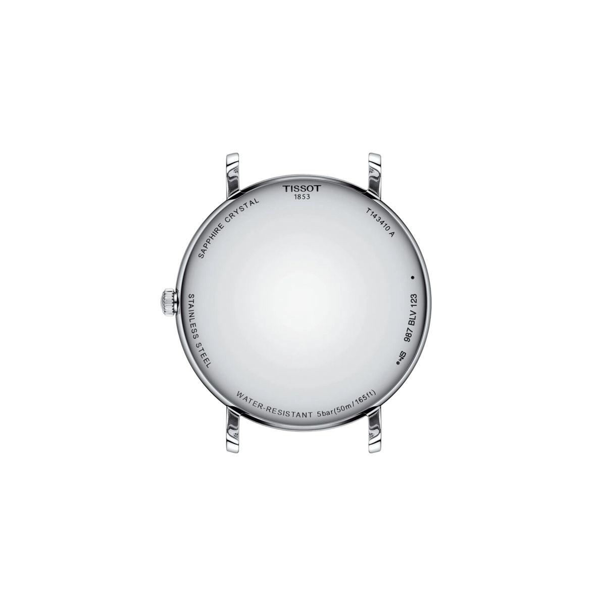 caseback image displaying the polished stainless steel construction and refined finishing, designed for comfortable daily wear and timeless simplicity