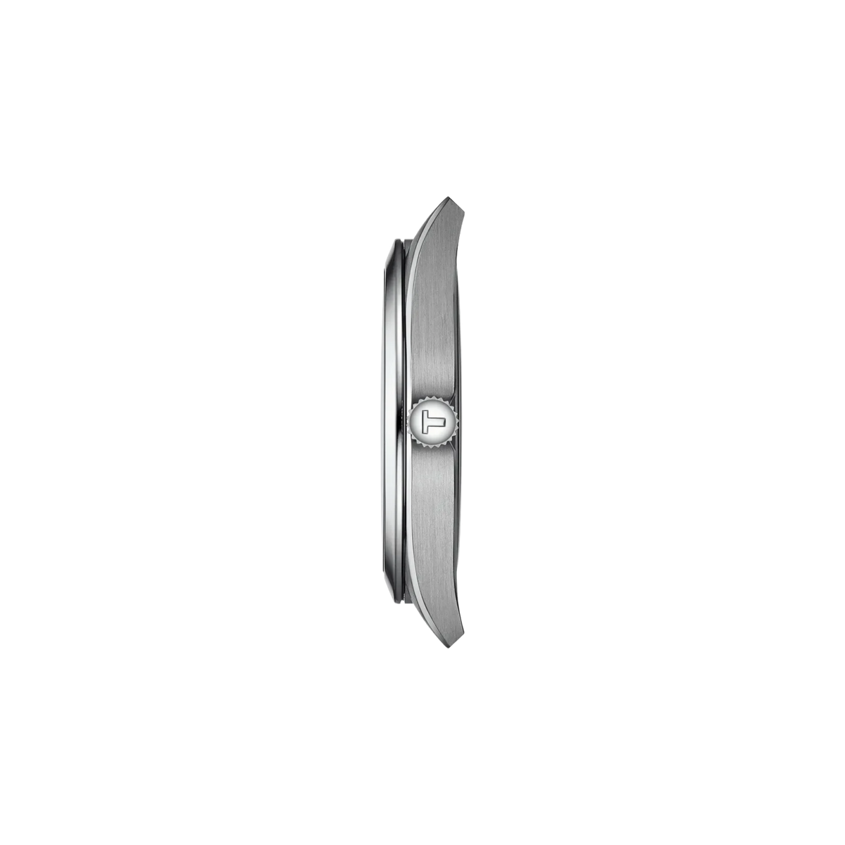 Close-up of the Tissot Gentleman titanium case and textured grey dial.