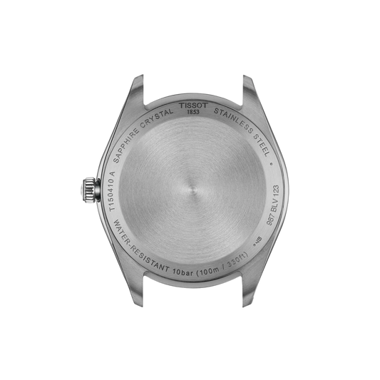 Swiss quartz Tissot PR 100 featuring a brushed grey dial.
