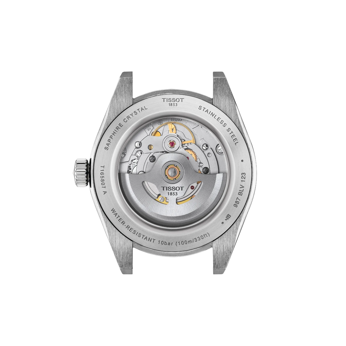 caseback view displaying the automatic movement housing and solid stainless steel construction, designed for durability and reliable everyday performance