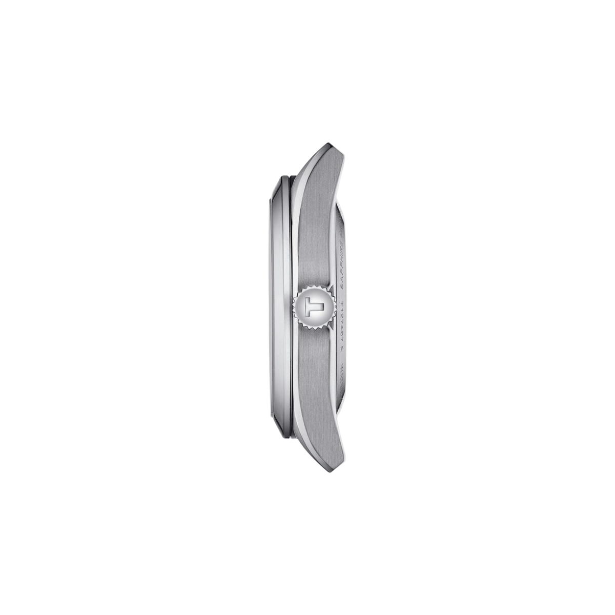 side profile of the stainless steel case highlighting the brushed finishing, polished bezel accents, and streamlined crown design that reinforce the watch’s refined sporty profile