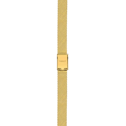 Tissot Lovely Square combining a delicate 20mm stainless steel case with yellow gold PVD coating, a silver dial and precise Swiss quartz movement.