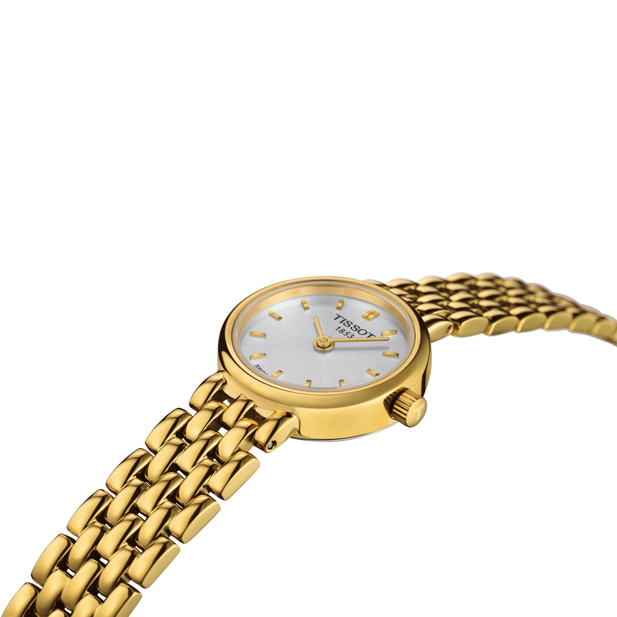 view of the caseback revealing the smooth gold-tone steel construction, designed for durability while maintaining a lightweight feel