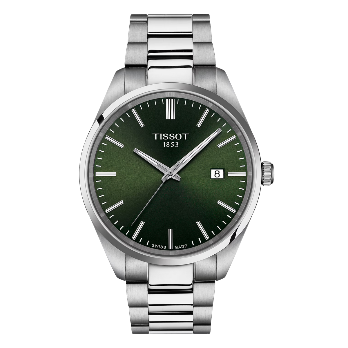 Tissot PR 100 Quartz 40mm Green Dial Watch on a transparent background
