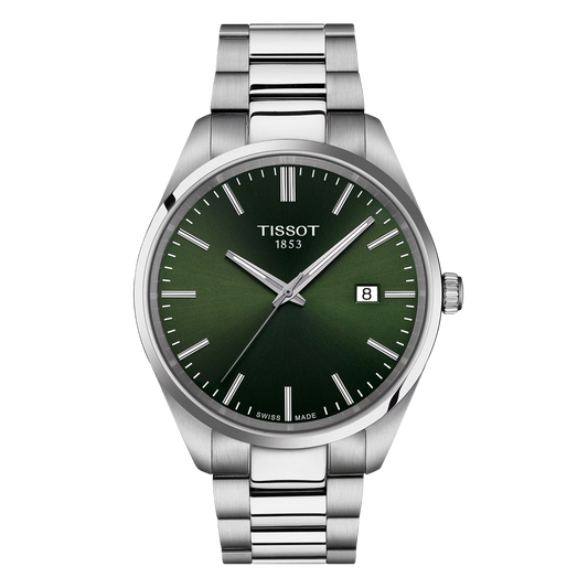 Tissot PR 100 Quartz 40mm Green Dial Watch on a transparent background