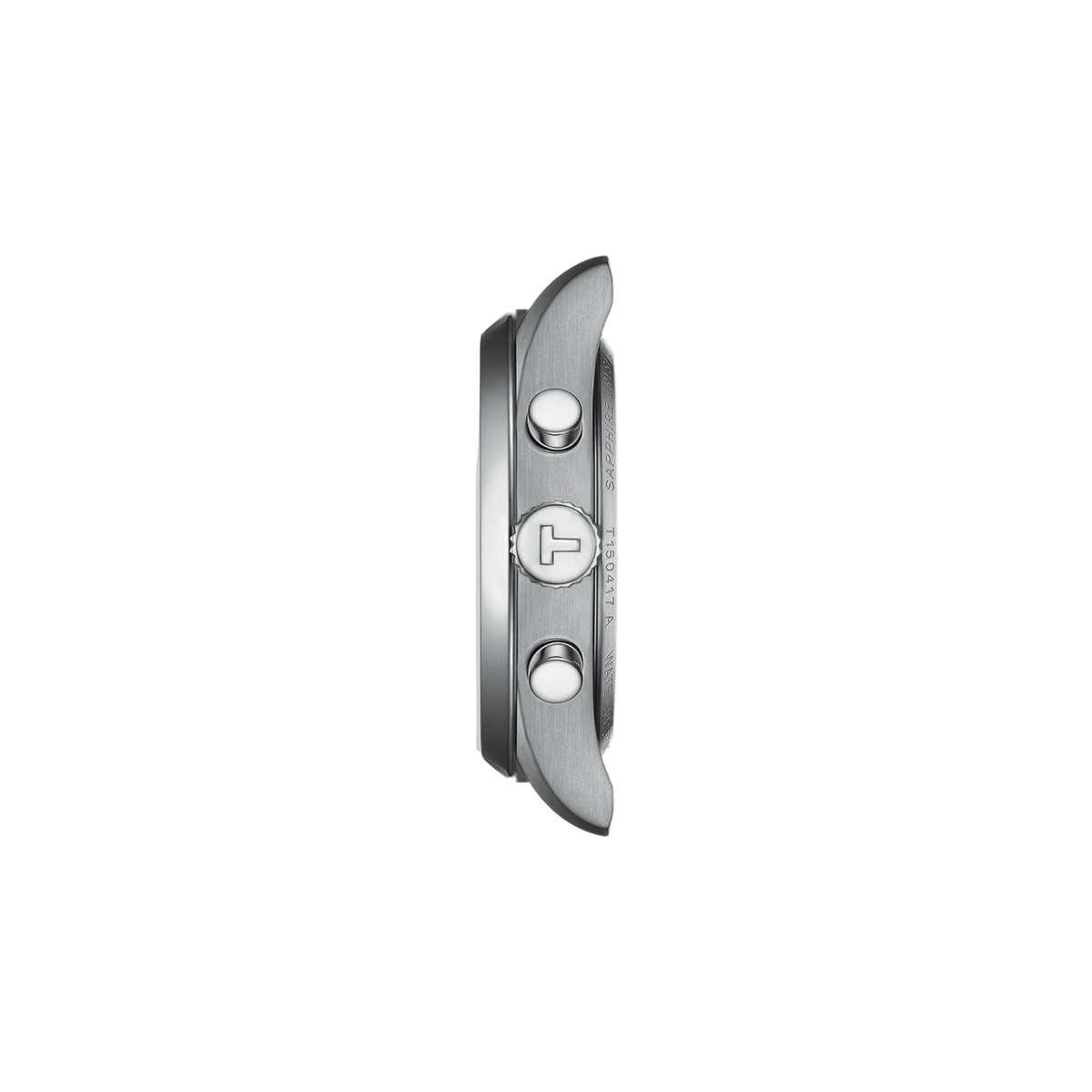 side profile of the stainless steel case showcasing the polished chronograph pushers, refined crown detailing, and brushed finishing that enhance the watch’s athletic profile