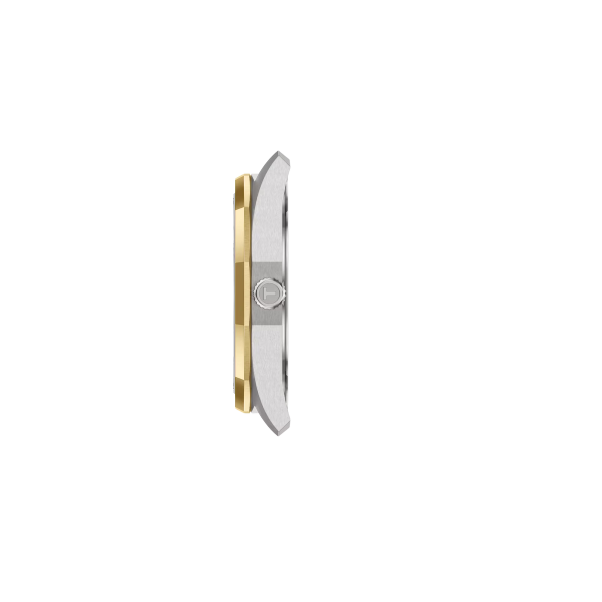 A scratch-resistant sapphire crystal protects the display, while the stainless steel bracelet with gold-tone PVD coating creates an elegant two-tone finish and features a quick-release system for added versatility.