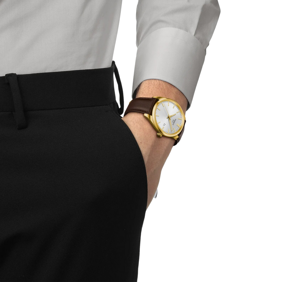 Tissot PR 100 Quartz 40mm Silver Dial Watch on a model 