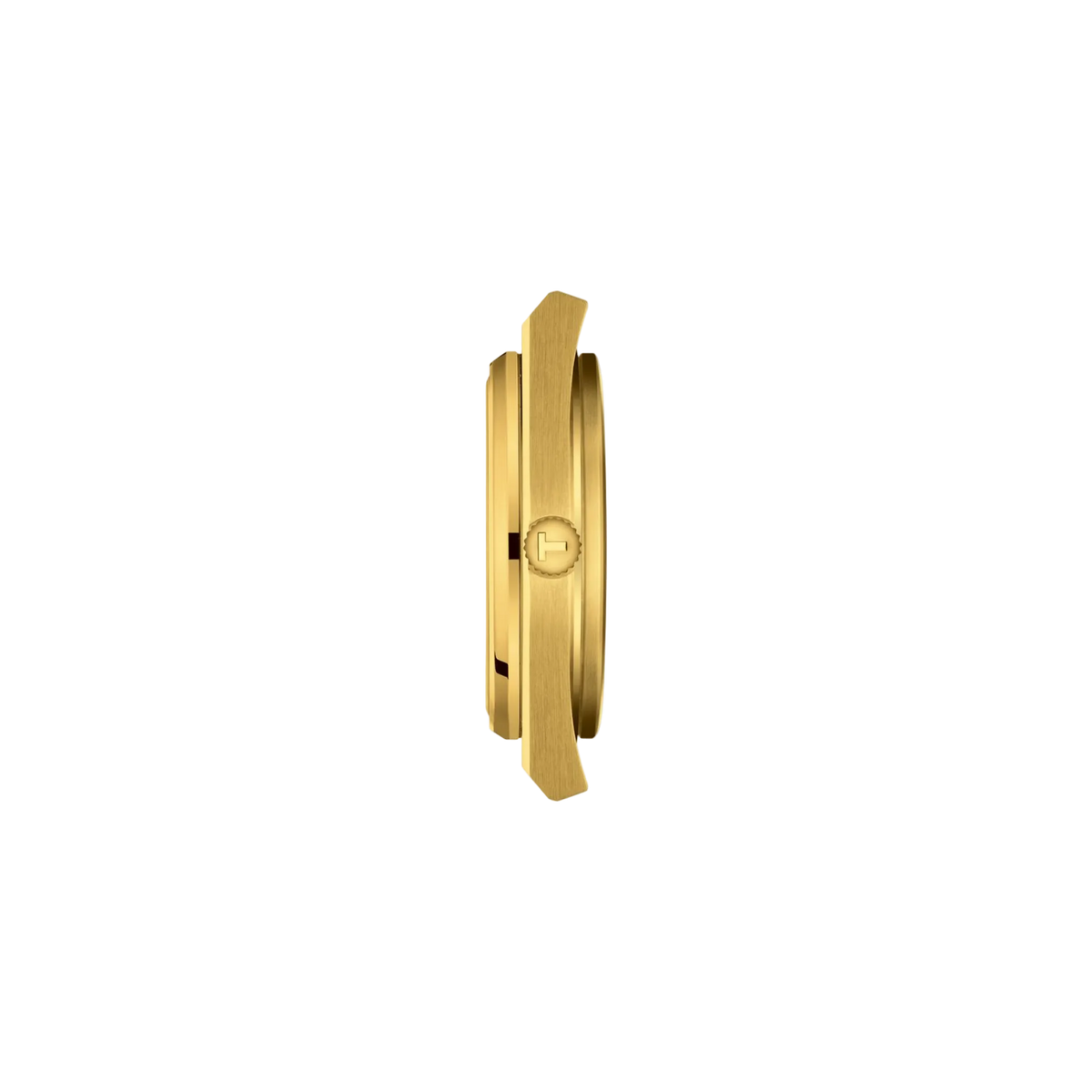 side profile image highlighting the slim stainless steel case, brushed finishing, and integrated bracelet construction that delivers a sleek low-profile fit on the wrist