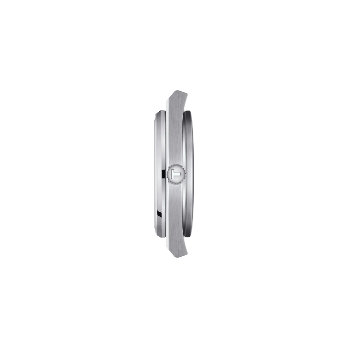 side profile image highlighting the slim stainless steel case, integrated bracelet construction, brushed finishing, and refined low-profile silhouette of the watch
