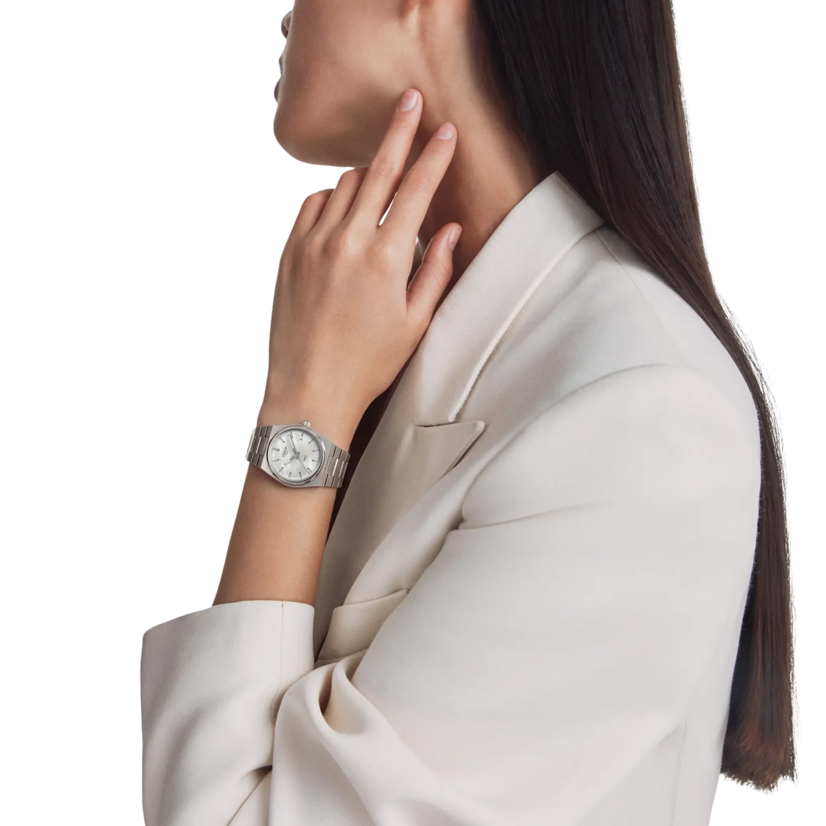 Tissot PRX 35mm Swiss quartz watch with mother-of-pearl dial.