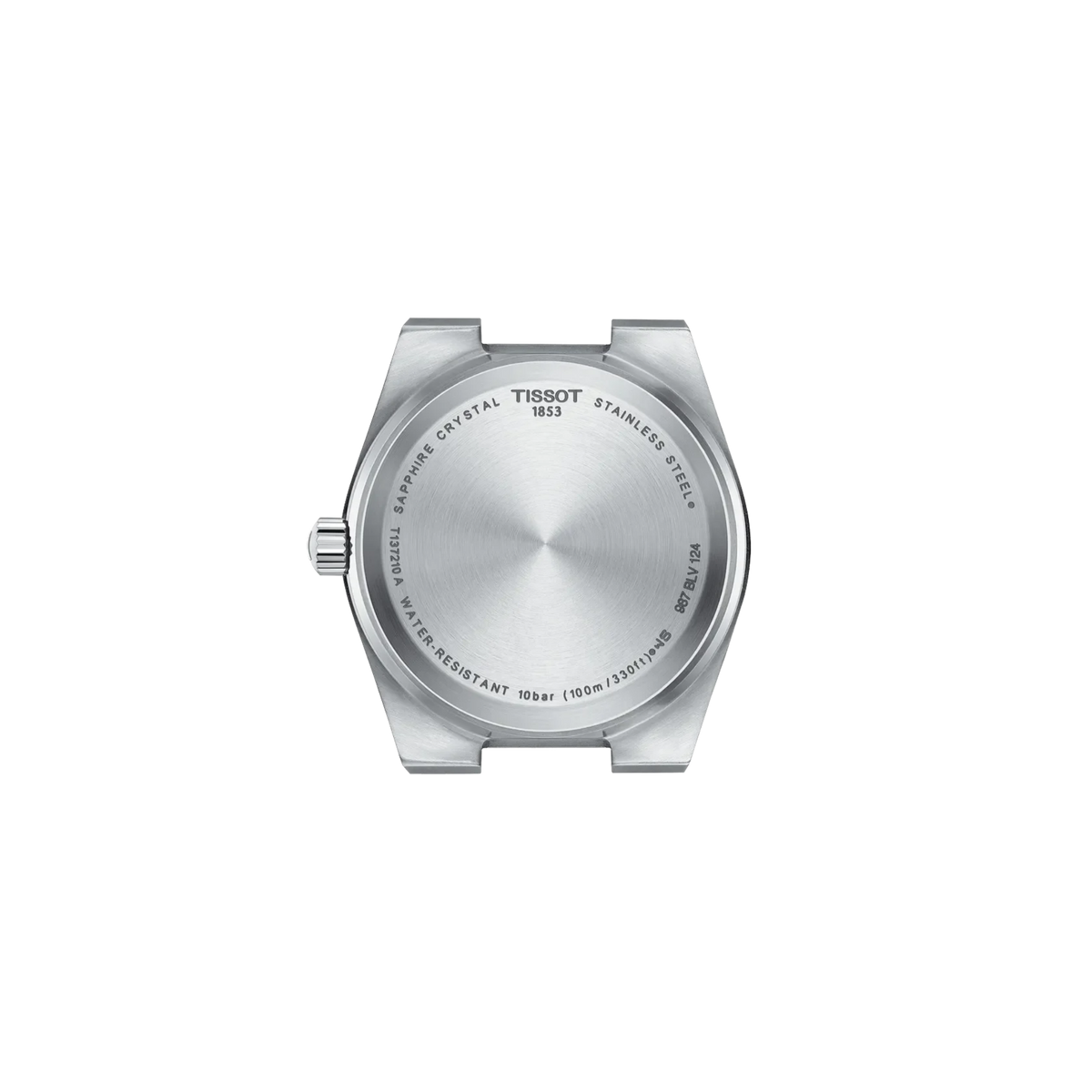 Back view of the Tissot PRX 35mm stainless steel watch.