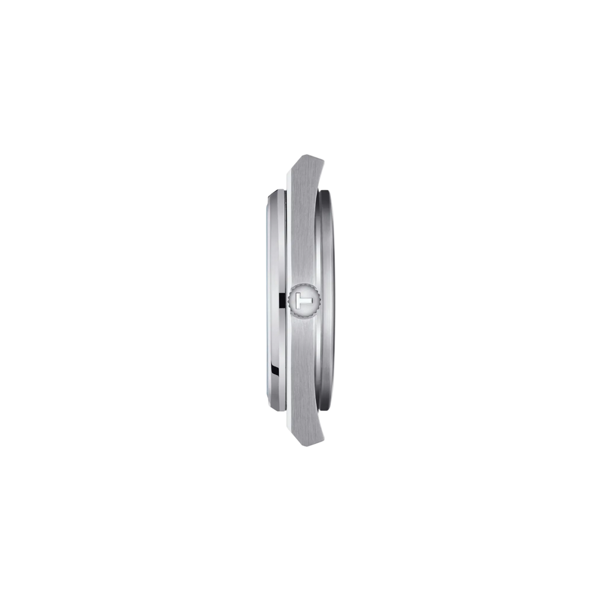 side profile image highlighting the slim stainless steel case, integrated bracelet construction, brushed finishing, and refined low-profile silhouette of the watch