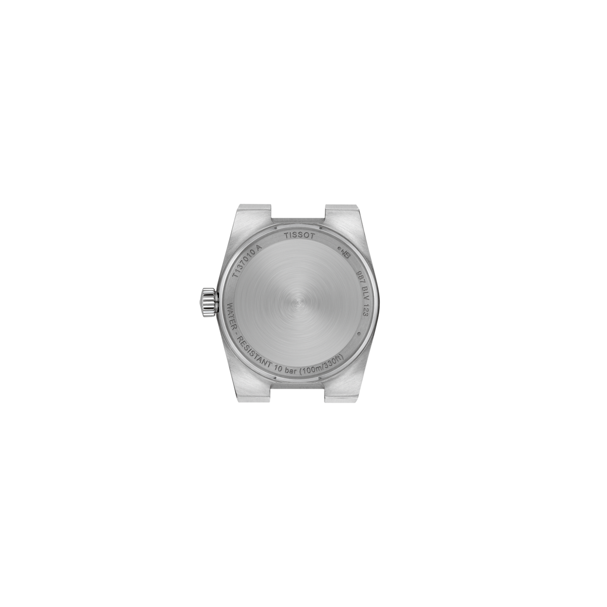 view of the caseback revealing the solid steel construction, designed for durability while maintaining the signature slim PRX profile