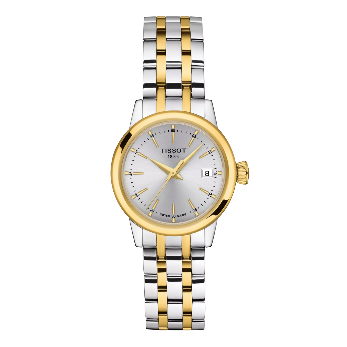 Tissot Classic Dream Lady two-tone stainless steel watch with silver dial.