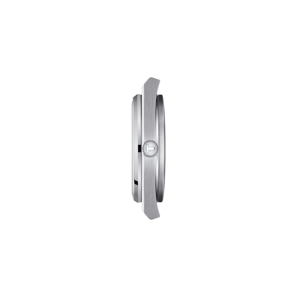 side profile image highlighting the slim stainless steel case, integrated bracelet connection, brushed finishing, and refined profile that gives the watch its signature streamlined look
