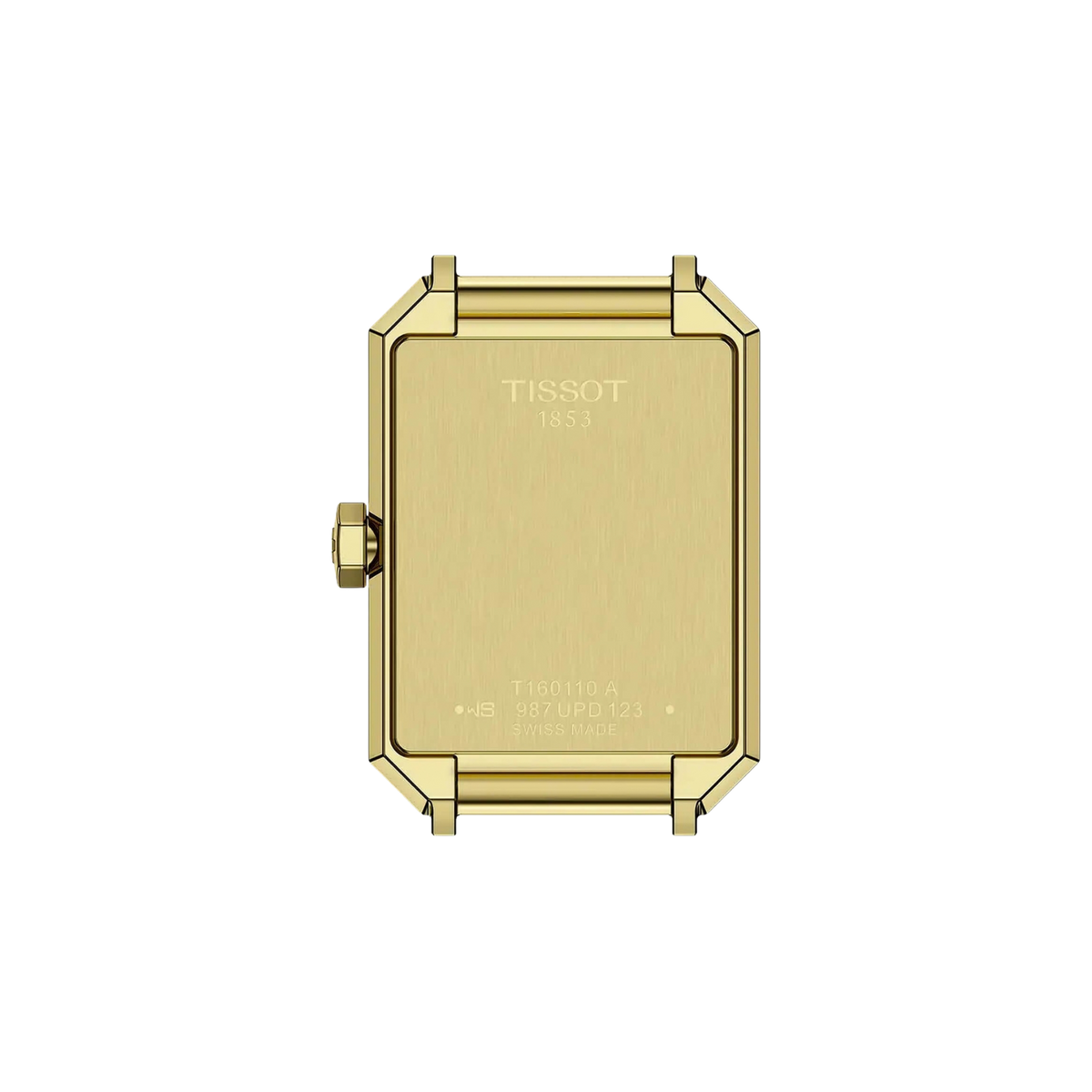 Inspired by the geometric designs of the 1920s and a Tissot model from 1975, its distinctive rectangular stainless steel case features a yellow gold PVD coating, creating a sophisticated vintage-inspired aesthetic.