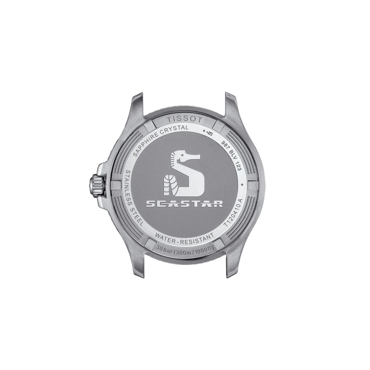 caseback image displaying the durable stainless steel construction and detailed finishing, engineered for dependable water-resistant performance and comfortable daily wear