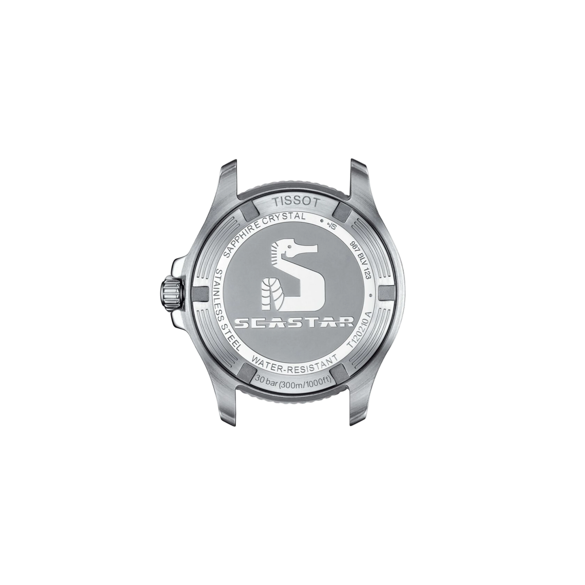 caseback view displaying the solid stainless steel construction and water-resistant design, engineered for durability and dependable underwater performance