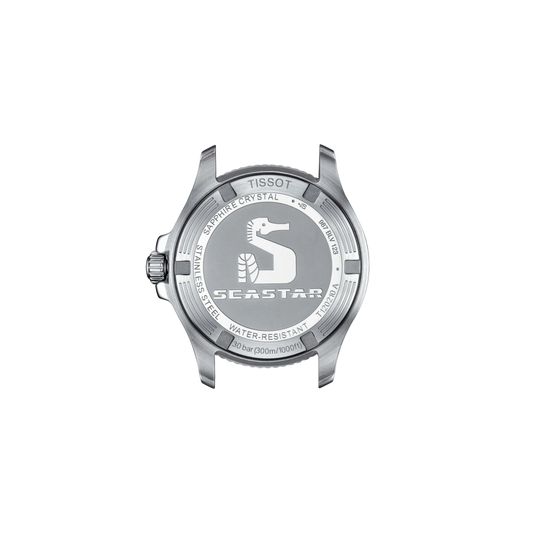 caseback view displaying the solid stainless steel construction and water-resistant design, engineered for durability and dependable underwater performance