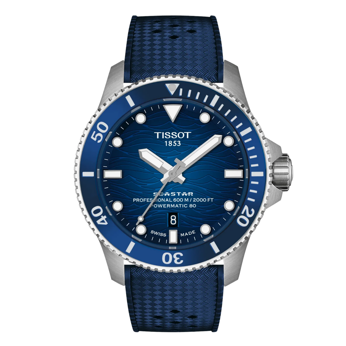 Finished with a blue rubber strap and interchangeable quick-release system, the Seastar 2000 combines rugged functionality with modern versatility, making it a standout in Tissot’s sport collection.
