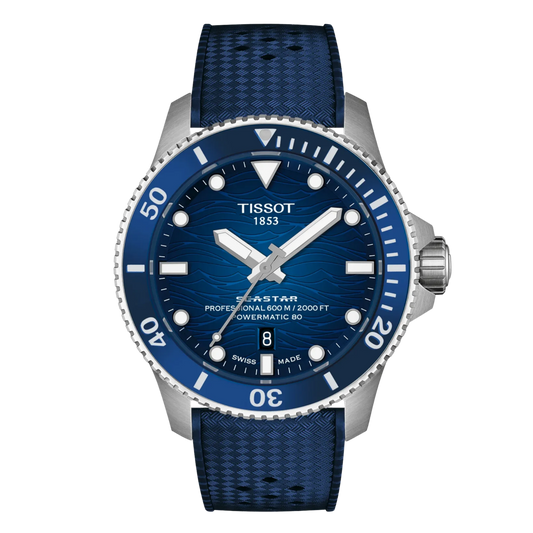 Finished with a blue rubber strap and interchangeable quick-release system, the Seastar 2000 combines rugged functionality with modern versatility, making it a standout in Tissot’s sport collection.