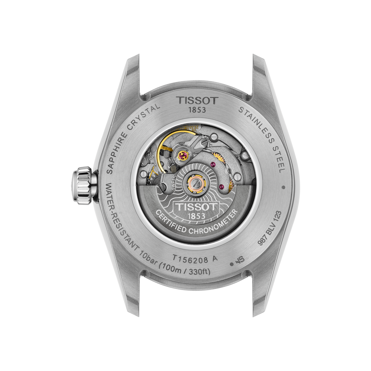 caseback view displaying the automatic movement housing and stainless steel construction, designed for lasting durability and comfortable wear