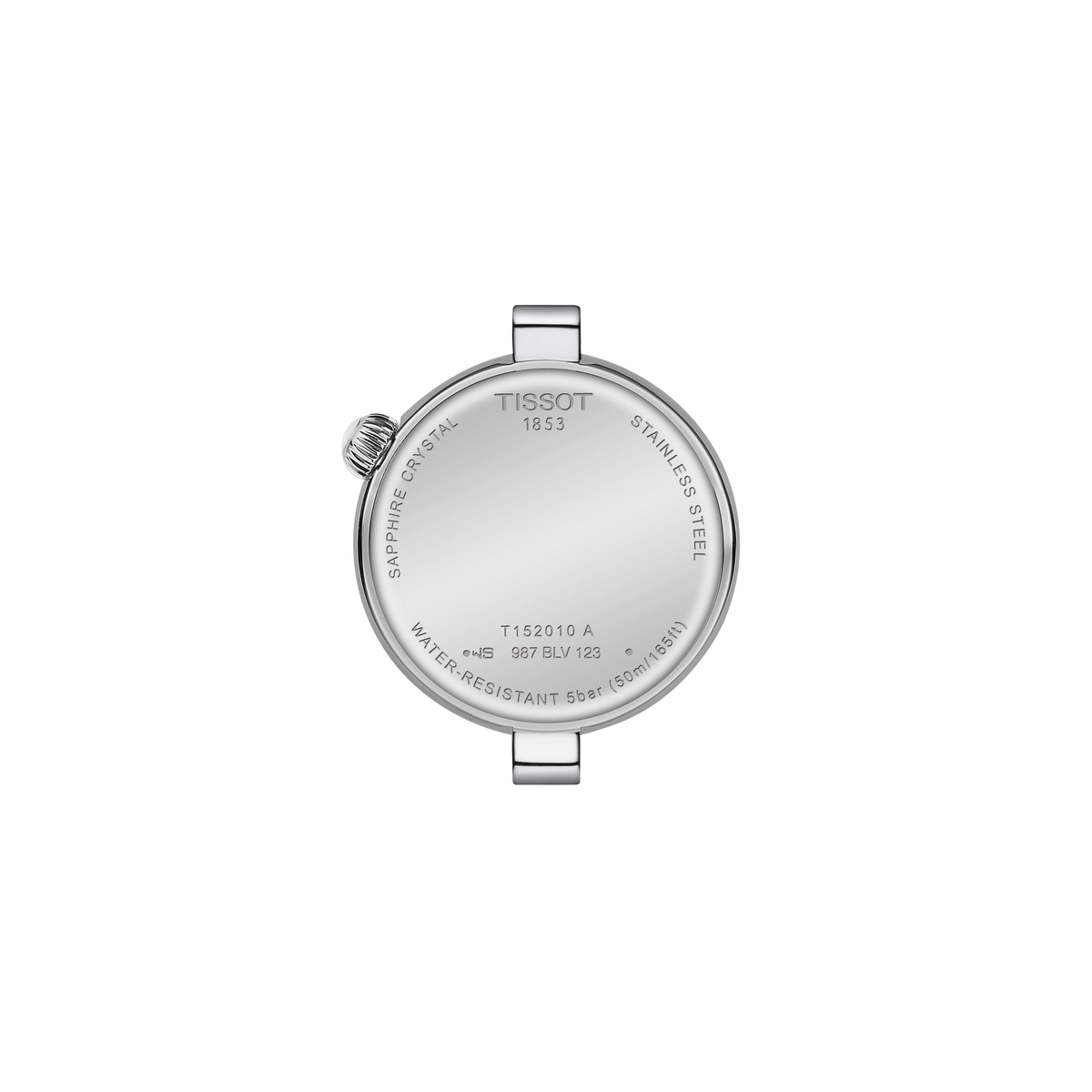 view of the caseback displaying the solid stainless steel construction, designed for durability while maintaining a sleek, lightweight feel