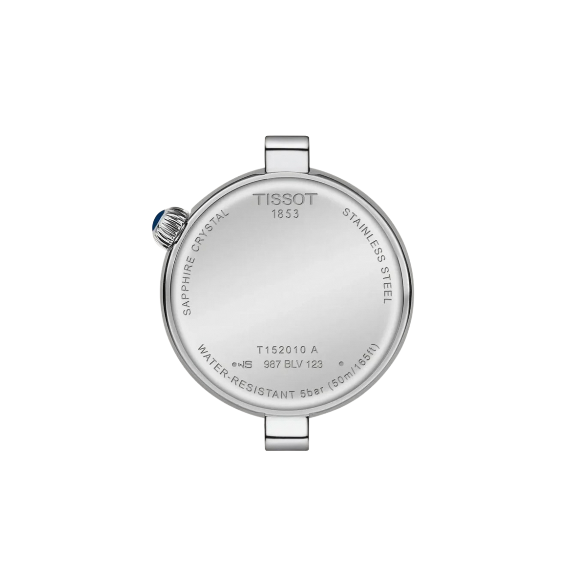 Tissot Desir 28mm, featuring a stainless steel case, blue dial with 12 diamond indexes, sapphire crystal and precise Swiss quartz movement.