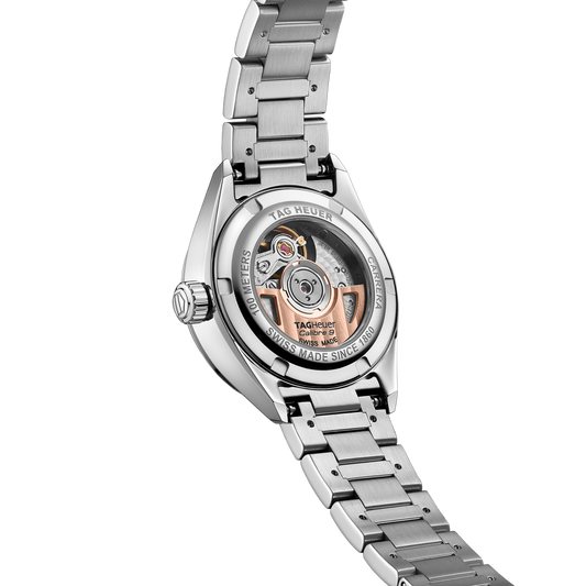 TAG Heuer Carrera 29mm ladies automatic watch with white mother-of-pearl dial, diamonds and steel bracelet