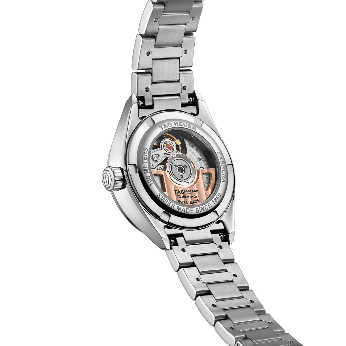 detailed view of the diamond-set bezel and polished case design, emphasising the watch’s jewellery-inspired finish