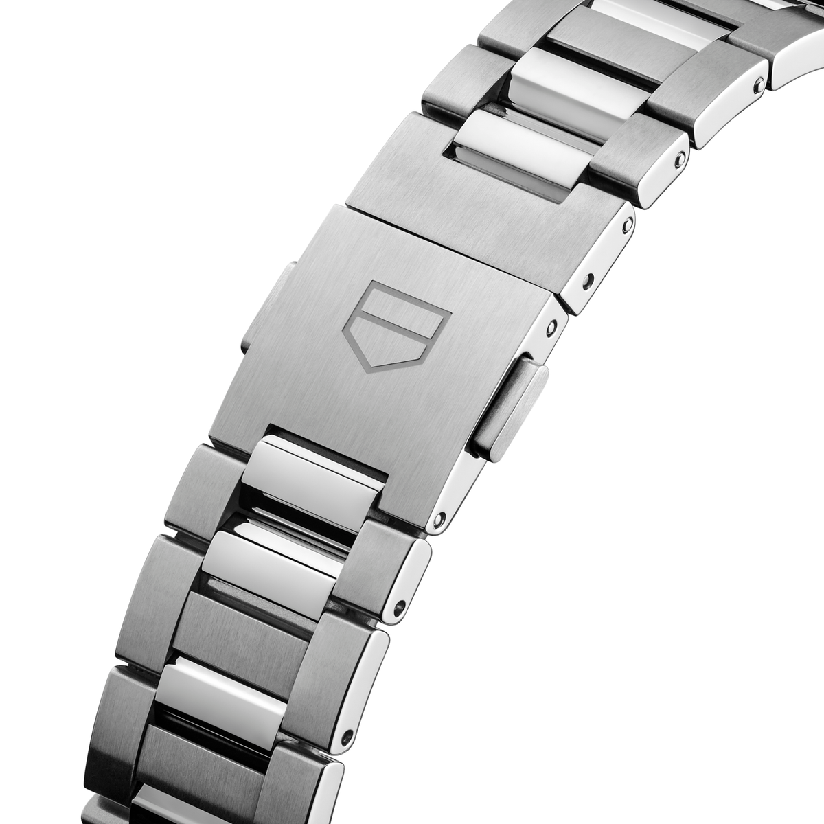full view of the Carrera highlighting the clean case profile, polished bezel and brushed stainless steel bracelet
